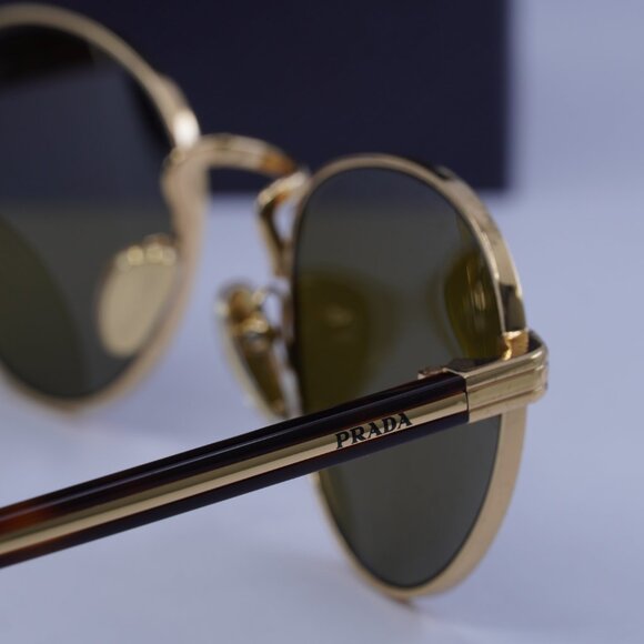 Prada PRB52S 5AK09Z Round Sunglasses – Gold\\Brown main image 6